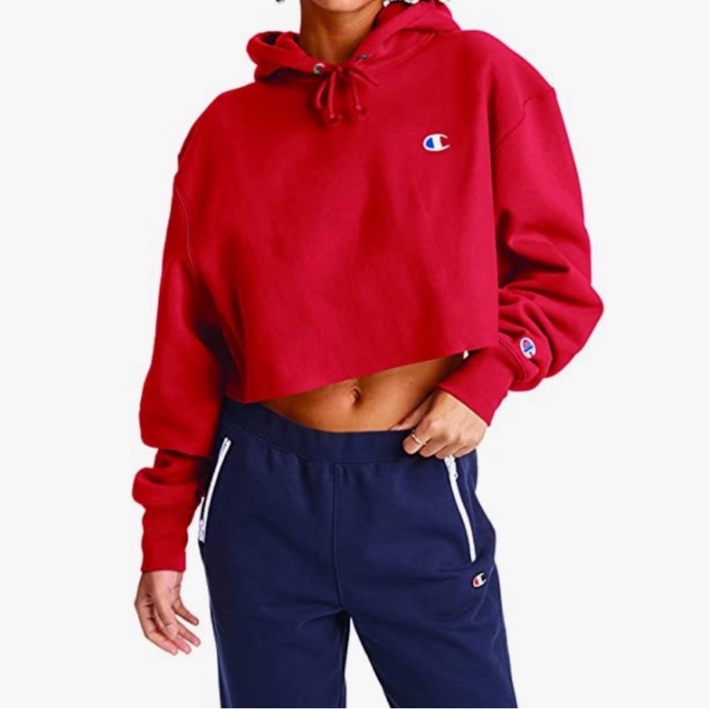 Red Champion Cropped Hoodie